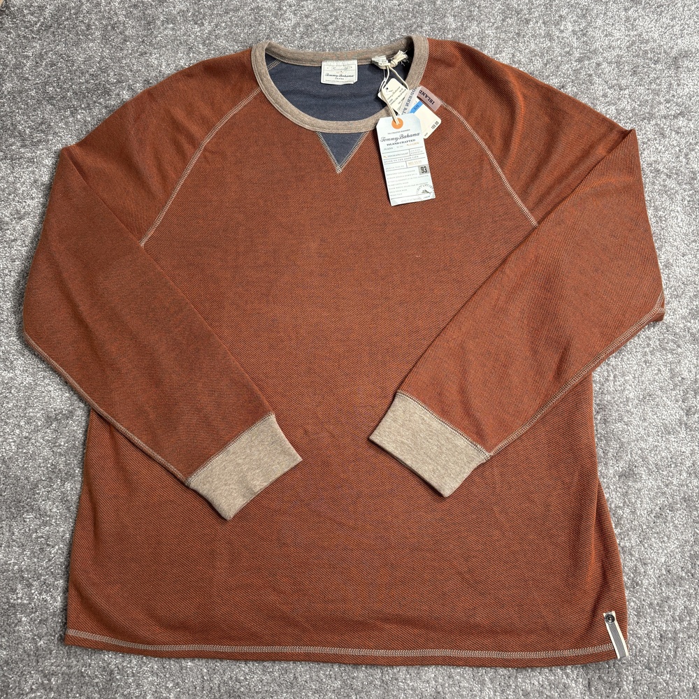 Tommy Bahama Sweatshirt Mens XL Brown Reversible Raglan Crewneck Knit Pullover